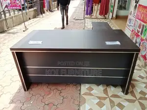 Office Desk : Dark Brown Executive L-Shaped Office Table Silver Accent
