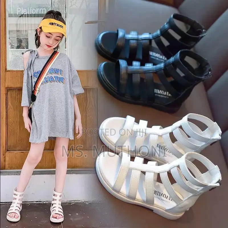 Girls White Gladiator-Style Roman Sandals Size 31-35