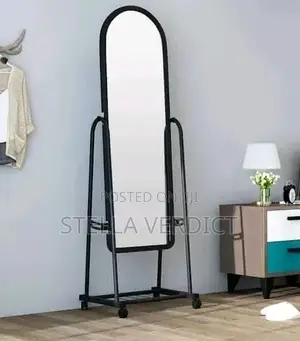 Black Full Length Dressing Mirror With Wheels and Shoes Rack