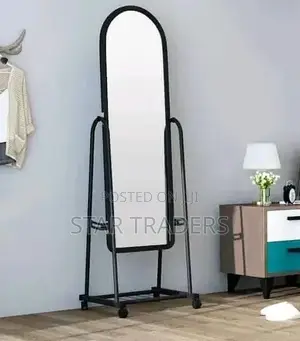 Black Full Length Dressing Mirror With Wheels and Shoes Rack
