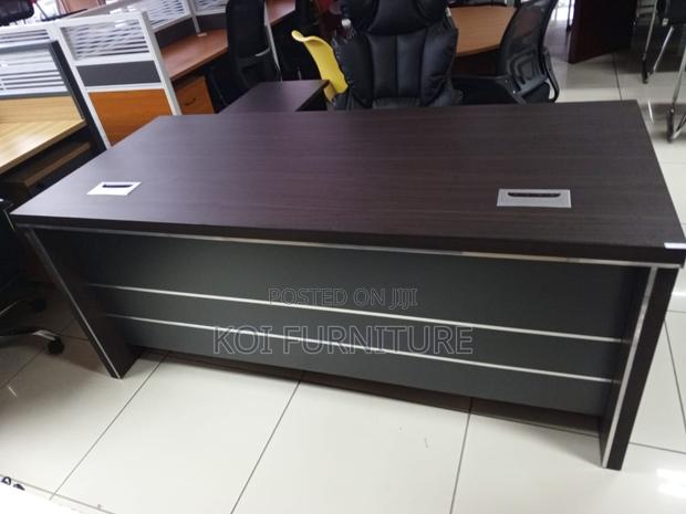 Office Desk : Dark Brown Executive L-Shaped Office Table Silver Accent - thumbnail 4