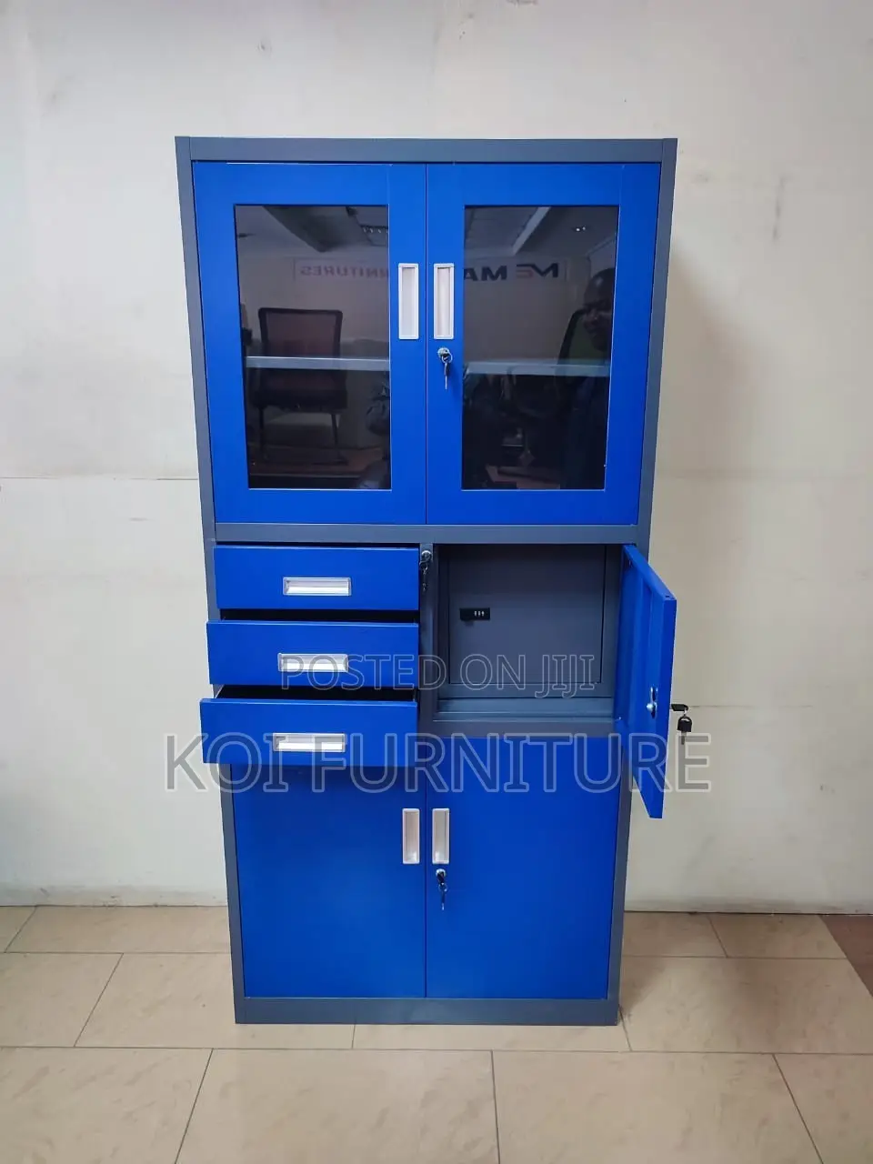 Office Cabinet : Blue and Grey Metallic Office Filing Cabinet