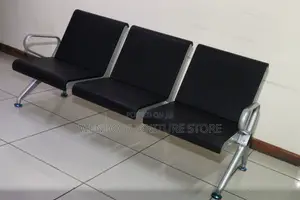 Office Bench : Black 3-Seater Metallic Waiting Bench,