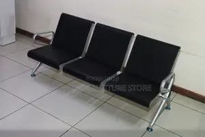 Office Bench : Black 3-Seater Metallic Waiting Bench,