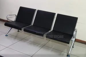 Office Bench : Black 3-Seater Metallic Waiting Bench,