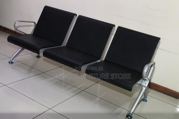 Office Bench : Black 3-Seater Metallic Waiting Bench, - thumbnail 6