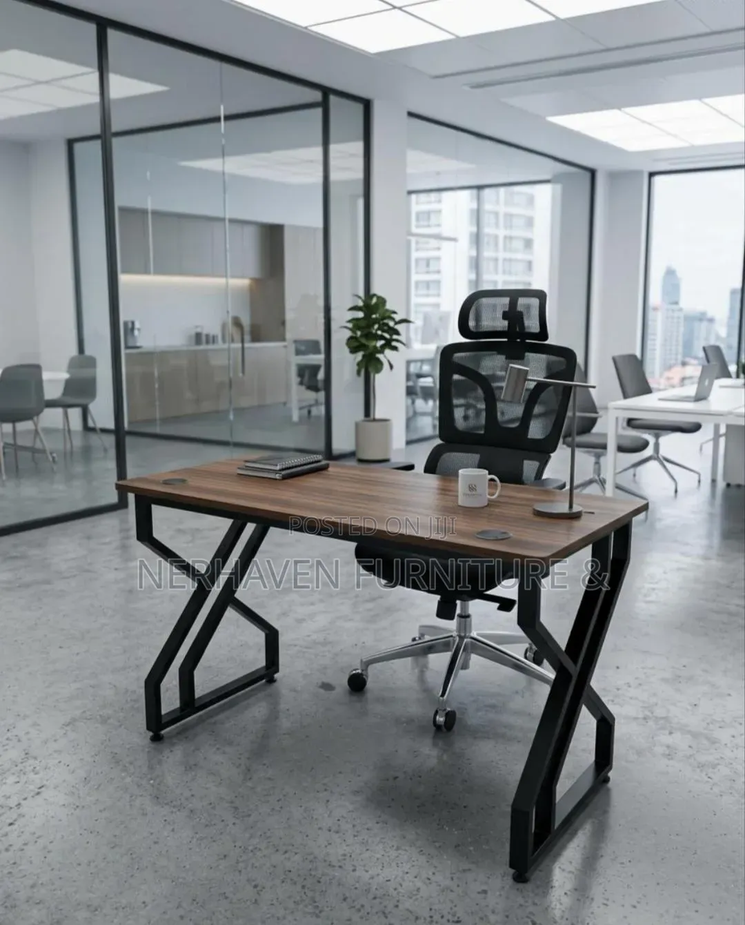 Metallic Table and Office Chair - Home Office Workstation Set