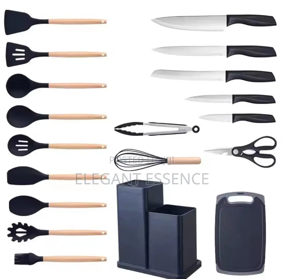 Silicone Wood Kitchen Utensil Set-Black