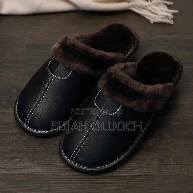 Black Leather Warm Indoor Shoes/Sandals - thumbnail 2
