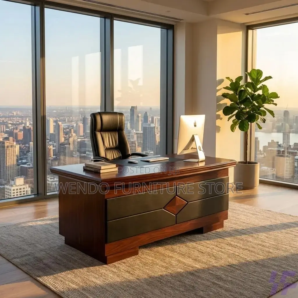 Office Desk : O9l1400mm Reddish-Brown Wooden Executive Office Desk