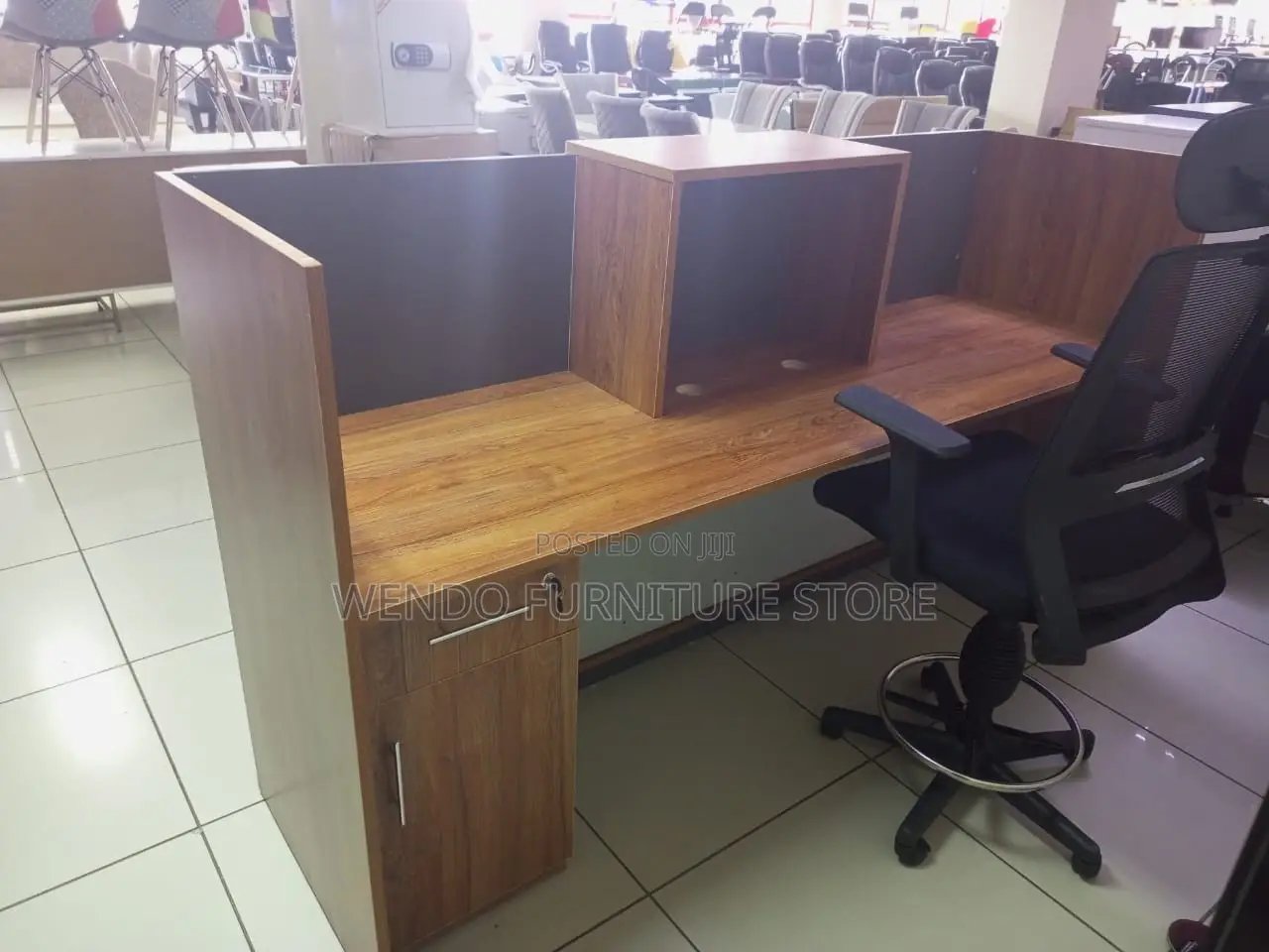 Office Desk : 2m Modern Reception Desk - Wood-Accented Front Panel