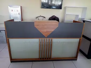 Office Desk : 2m Modern Reception Desk - Wood-Accented Front Panel