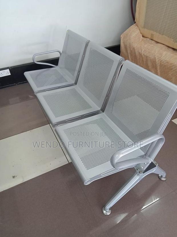 Office Bench : 3-Link Metallic Waiting Bench With Perforated Seats