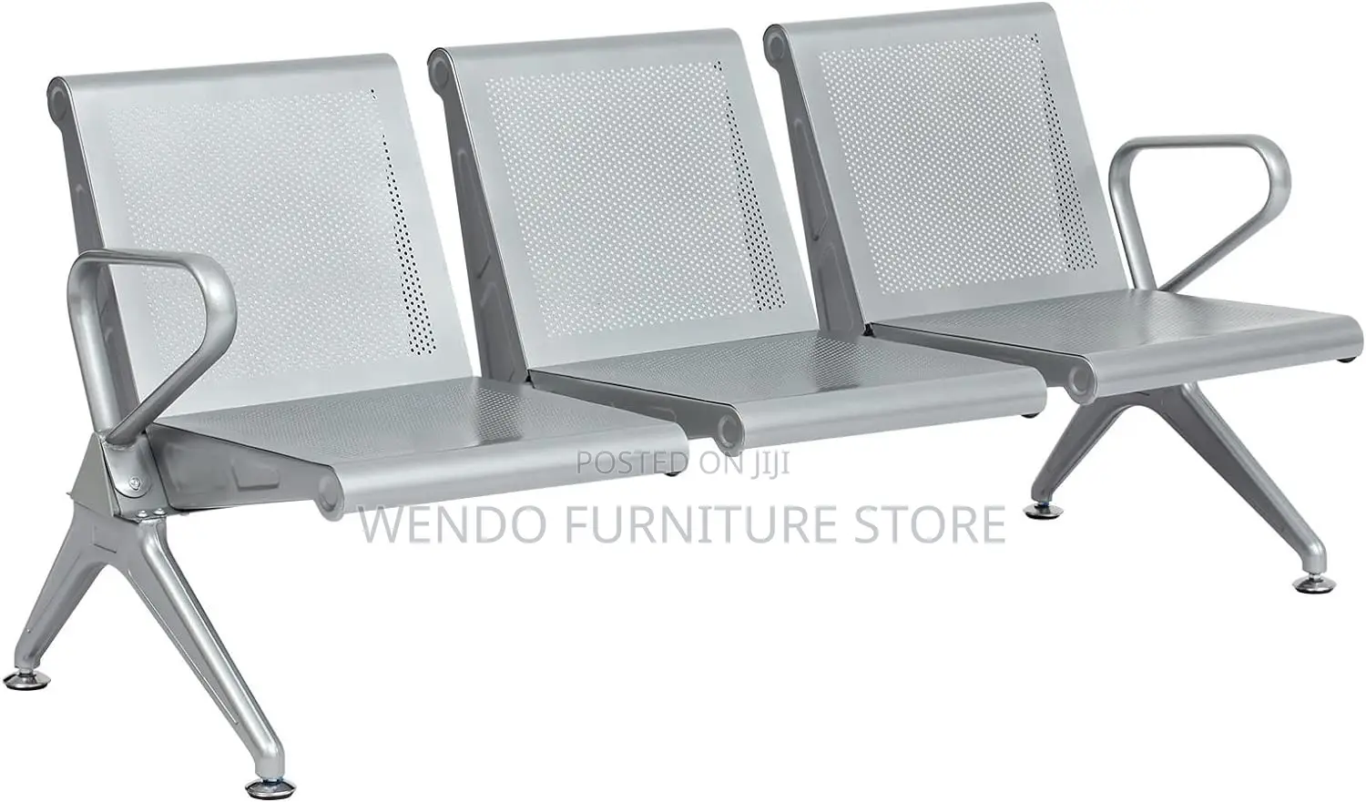 Office Bench : 3-Link Metallic Waiting Bench With Perforated Seats