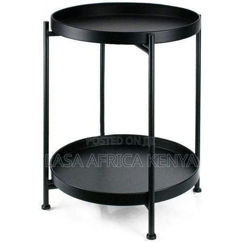 Lasa 2-Tier Black Stainless Steel Round Tray Side Table - 66x66x53cm