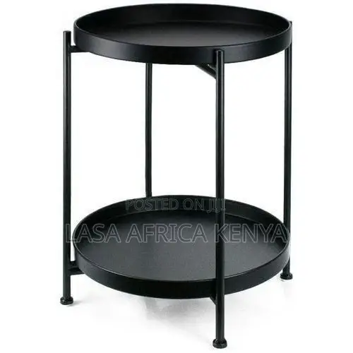 Lasa 2-Tier Black Stainless Steel Round Tray Side Table - 66x66x53cm