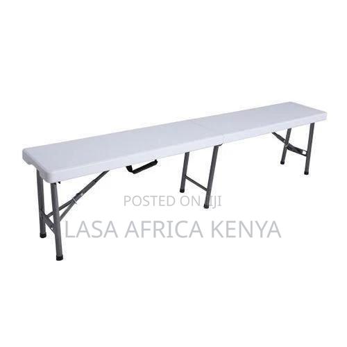 Lasa 183cm Folding Bench - White Plastic, Portable, Weather-Resistant,
