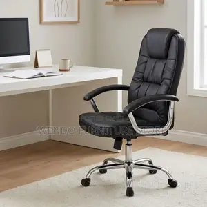 Office Chair : Black High-Back Leather Executive Office Chair
