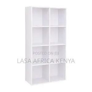 Lasa 8-Shelf Cube Bookcase - White Wood Storage Unit 129.5cm