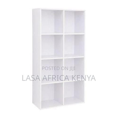 Lasa 8-Shelf Cube Bookcase - White Wood Storage Unit 129.5cm