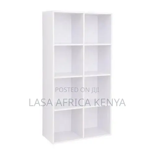 Lasa 8-Shelf Cube Bookcase - White Wood Storage Unit 129.5cm
