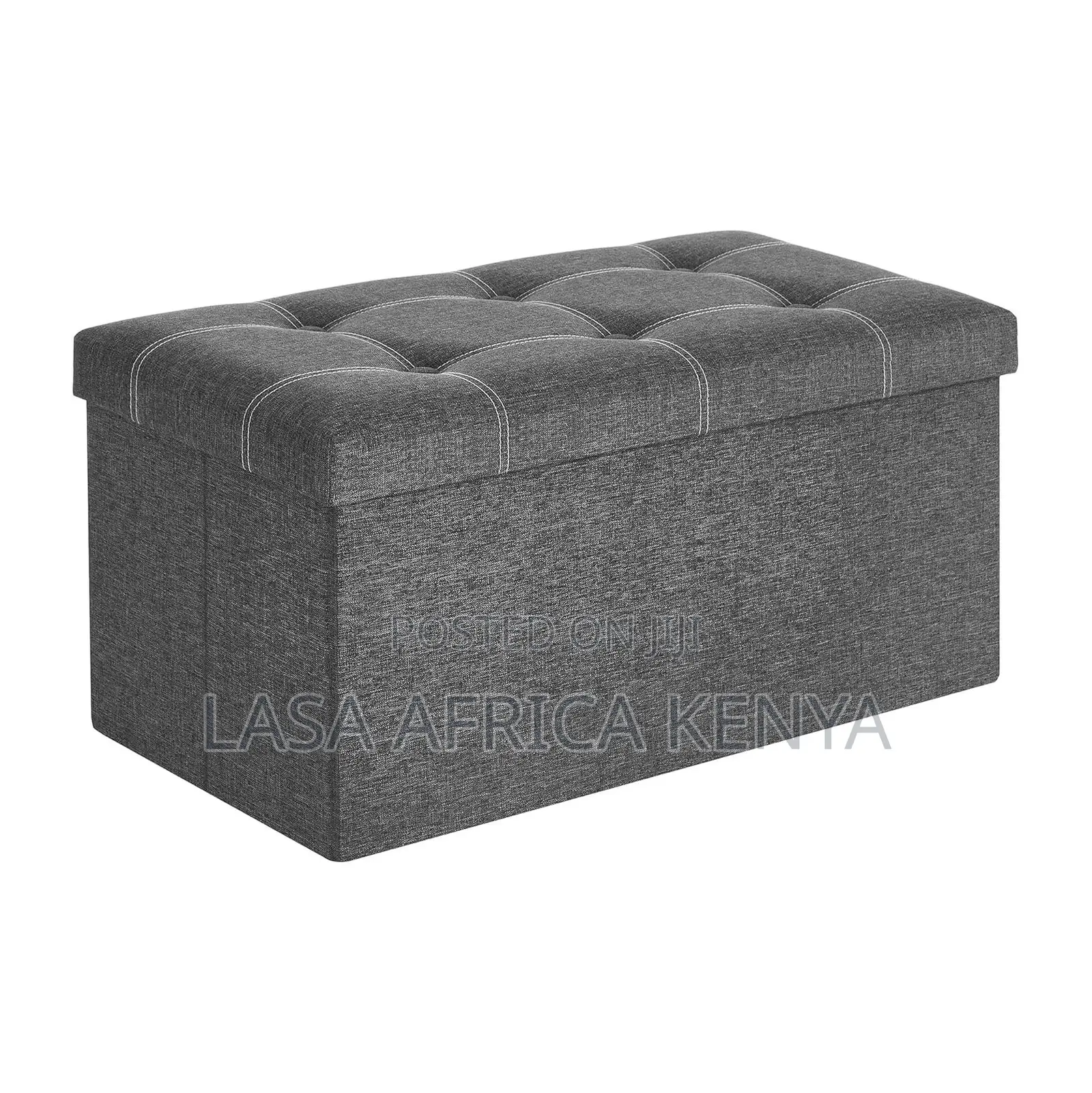 Lasa Foldable Grey Linen Storage Bench - 3-in-1 Ottoman, 79.5x39.5cm,