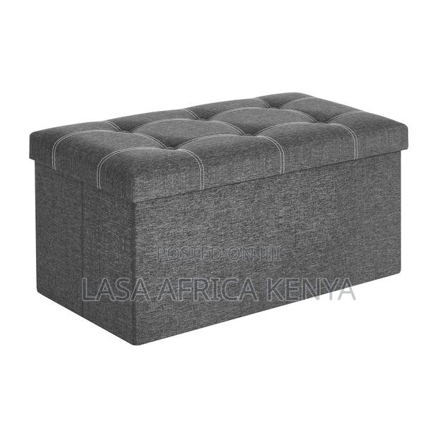 Lasa Foldable Grey Linen Storage Bench - 3-in-1 Ottoman, 79.5x39.5cm,