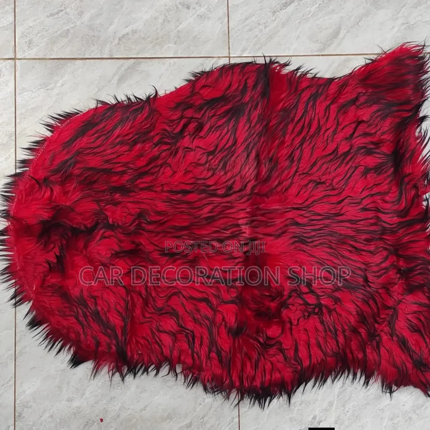 Fluffy Red Faux Fur Material With Black Tip/Undertone Dashboard Cover