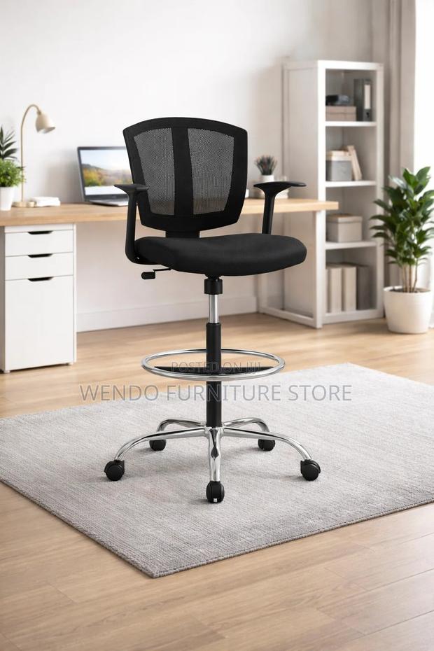 Office Chair : Lorell Drafting Chair With a Black Mesh Back,