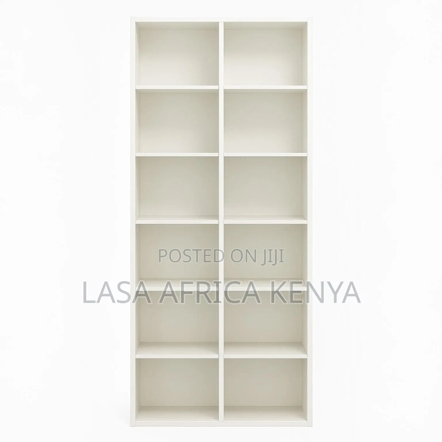 12-Cube Vertical Bookshelf - White Particle Board Storage Cabinet, 180