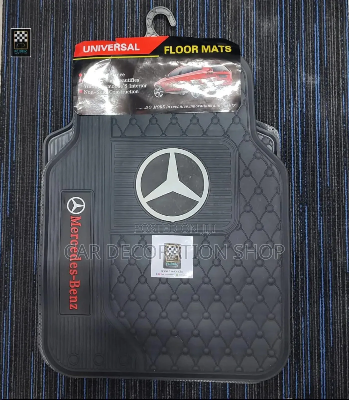 Mercedes White Logo Rubber Floor Mats With Quilted Diamond Pattern