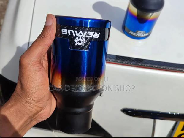 Straight Cut Design With Wolf Logo Remus Burntblue Titaniumexhaust Tip - main view