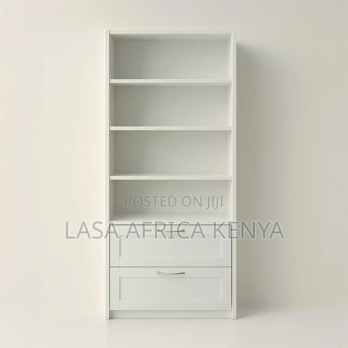 6-Tier White Wood Bookshelf With 2 Drawers - Home Office Storage Unit