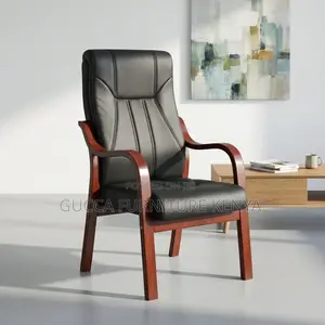 Pu Leather Guest Chair With Mahogany Arms