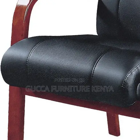 Pu Leather Guest Chair With Mahogany Arms