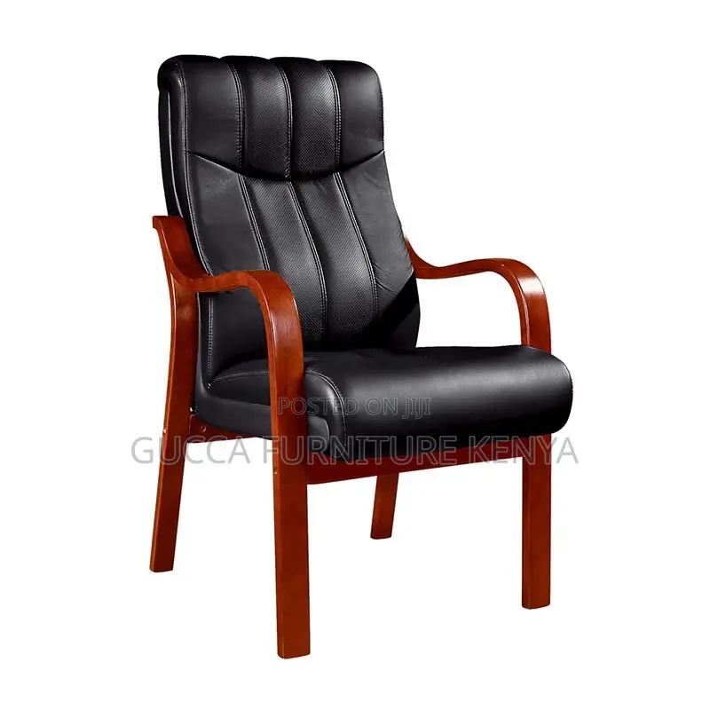Pu Leather Guest Chair With Mahogany Arms