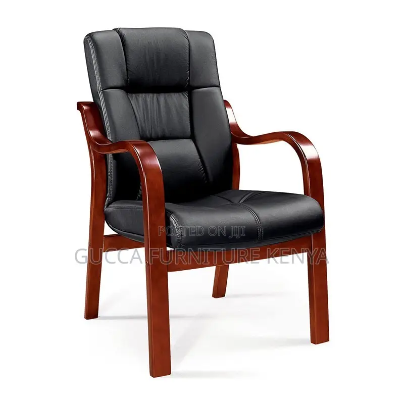 Pu Leather Guest Chair With Mahogany Arms