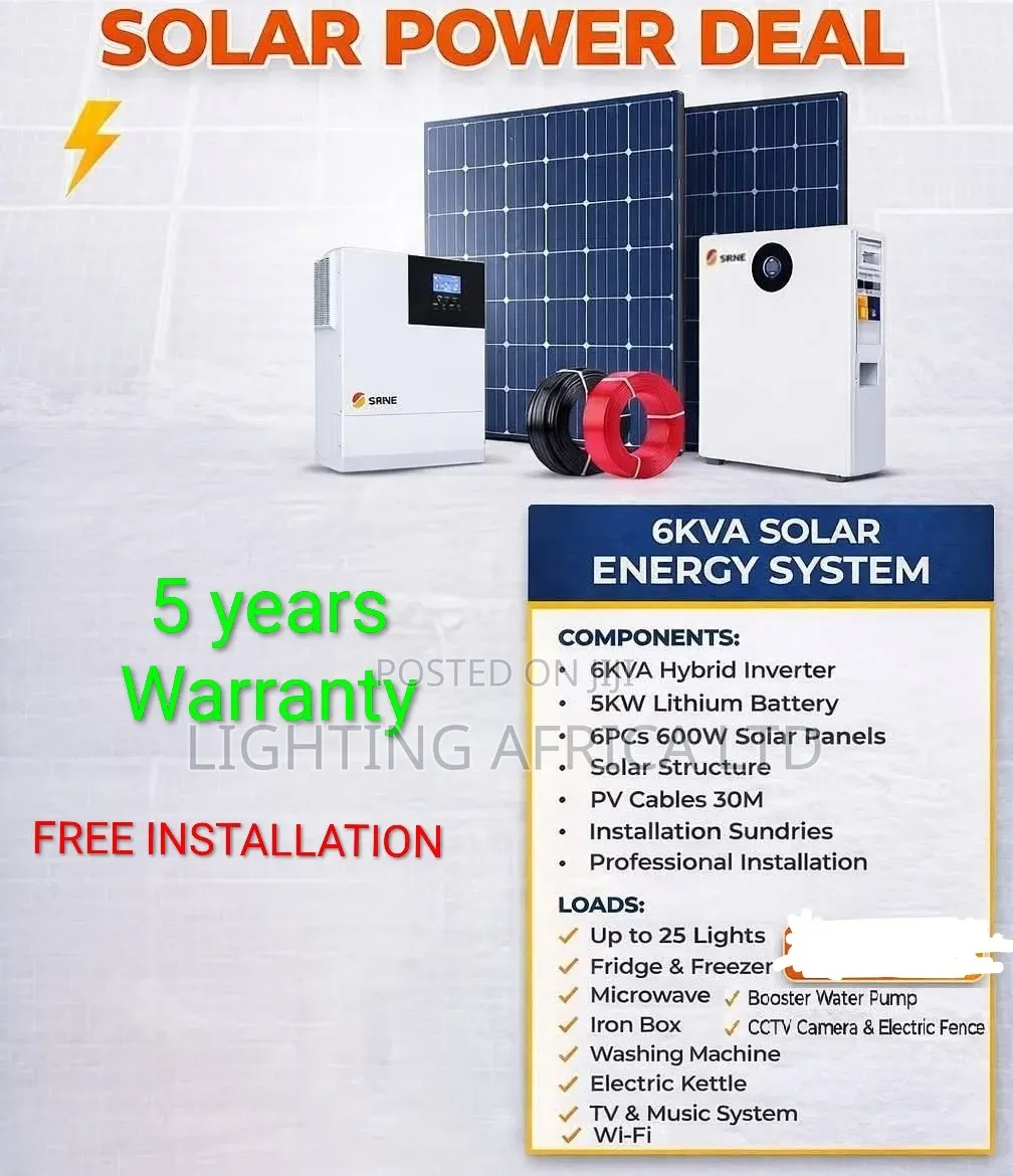 6kva - 5.12kwh Lithium - (6)600w Solar (Free Installation Transport)