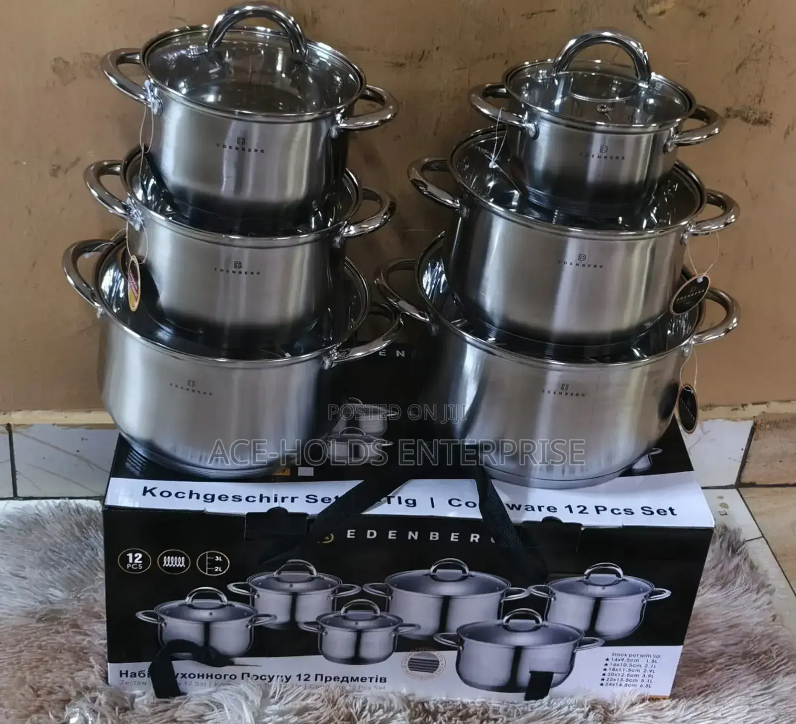 Model: 4000 - Edenberg 12 Pieces Stainless Cookware Sufuria Set