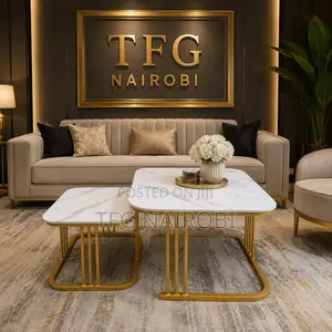 X17 Marble Nesting Tables Set of 2 - White Marble Effect Gold Frame