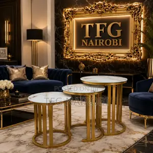 X450 Round Nesting Tables Set of 3 - White Marble Glass Top Gold Frame