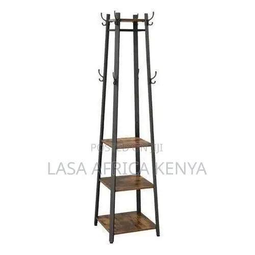 Brown Black Coat Rack With 3 Shelves - Stainless Steel, Space-Saving