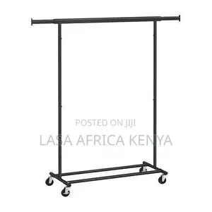 Black Extendable Rolling Clothes Rack – Heavy-Duty Freestanding Garmen