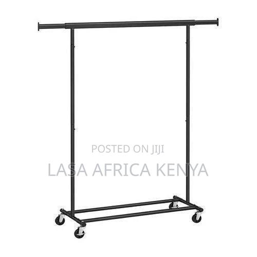Black Extendable Rolling Clothes Rack – Heavy-duty Freestanding Garmen