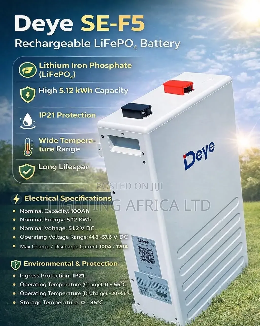 Deye 5.12kwh - 48v Top Quality Lithium Ion Battery 6000 Cycle