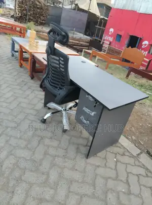 Office Gray Desk With a Headrest Chair Swivel