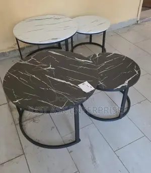 Black and White Nesting Coffee Table Set - Marble-Effect Finish