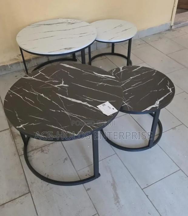 Black and White Nesting Coffee Table Set - Marble-Effect Finish