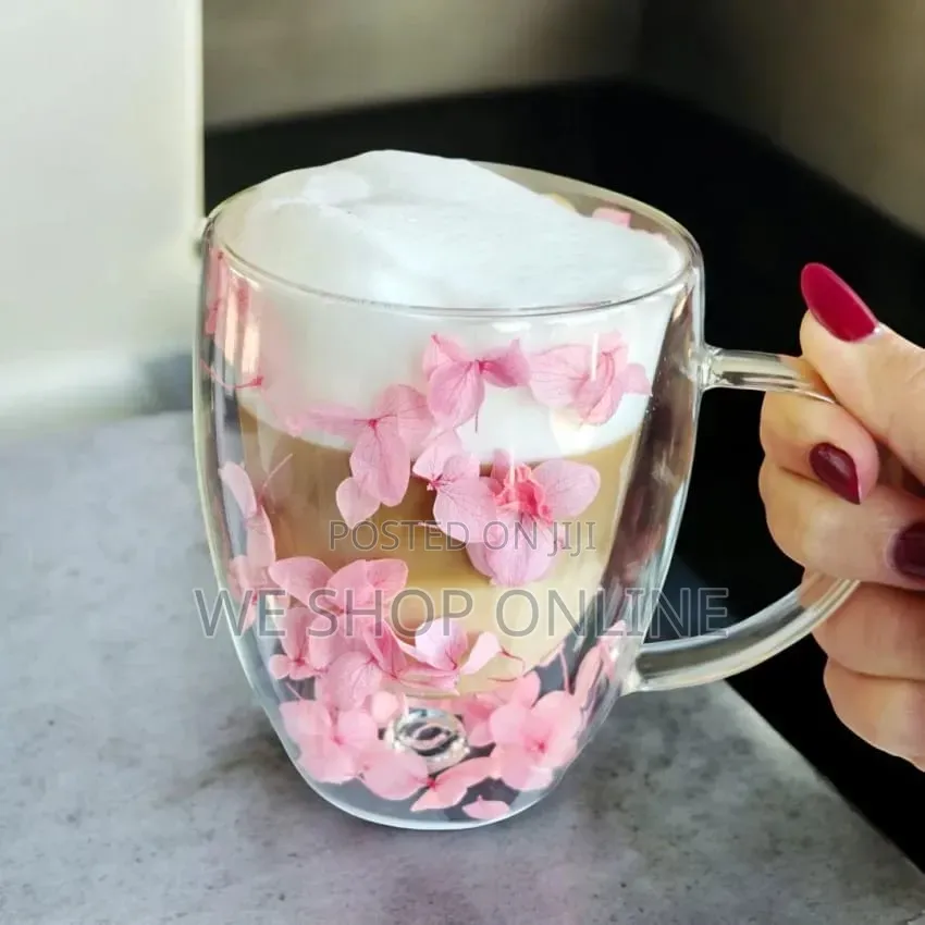 350ml Dried Flower Double Wall Clear Glass Coffee Mug