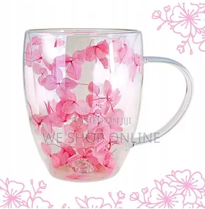 350ml Dried Flower Double Wall Clear Glass Coffee Mug